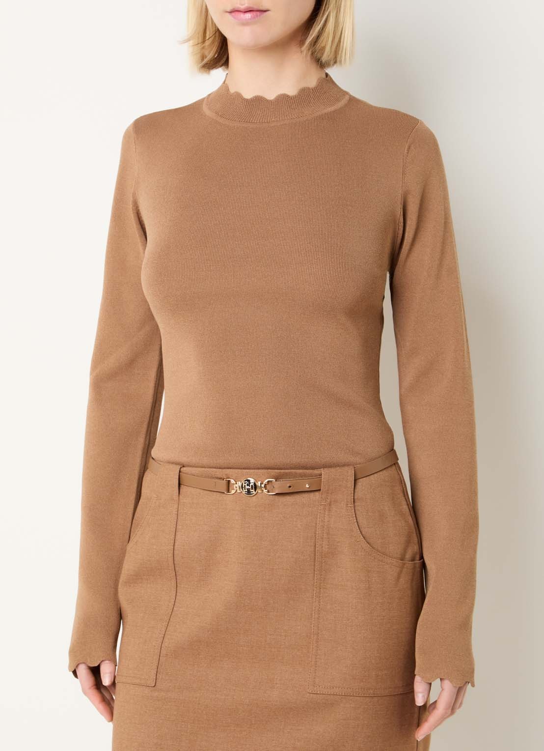Fifth House Larter top met geschulpt detail - detail 2 camel