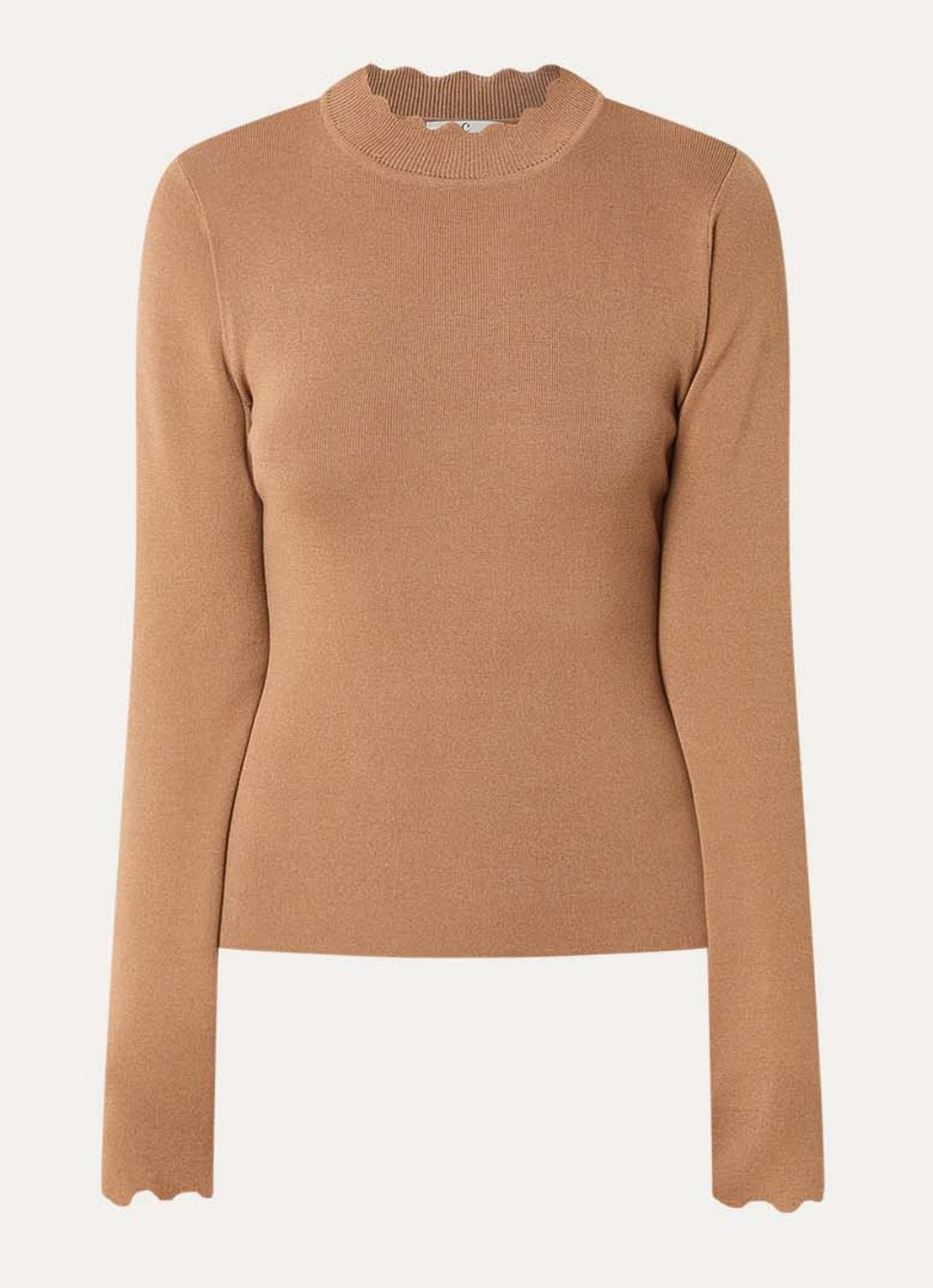 Fifth House Larter top met geschulpt detail - voorkant 3 camel