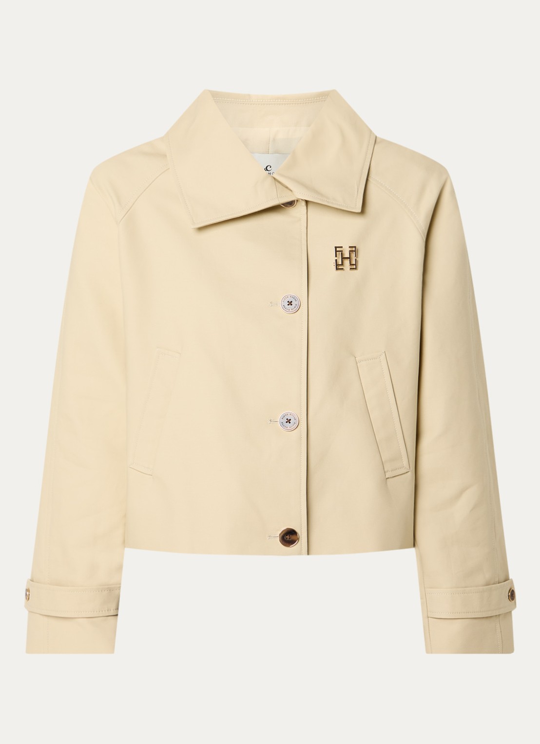 Fifth House Leala trenchcoat met steekzakken en asymmetrische hals - voorkant 3 beige