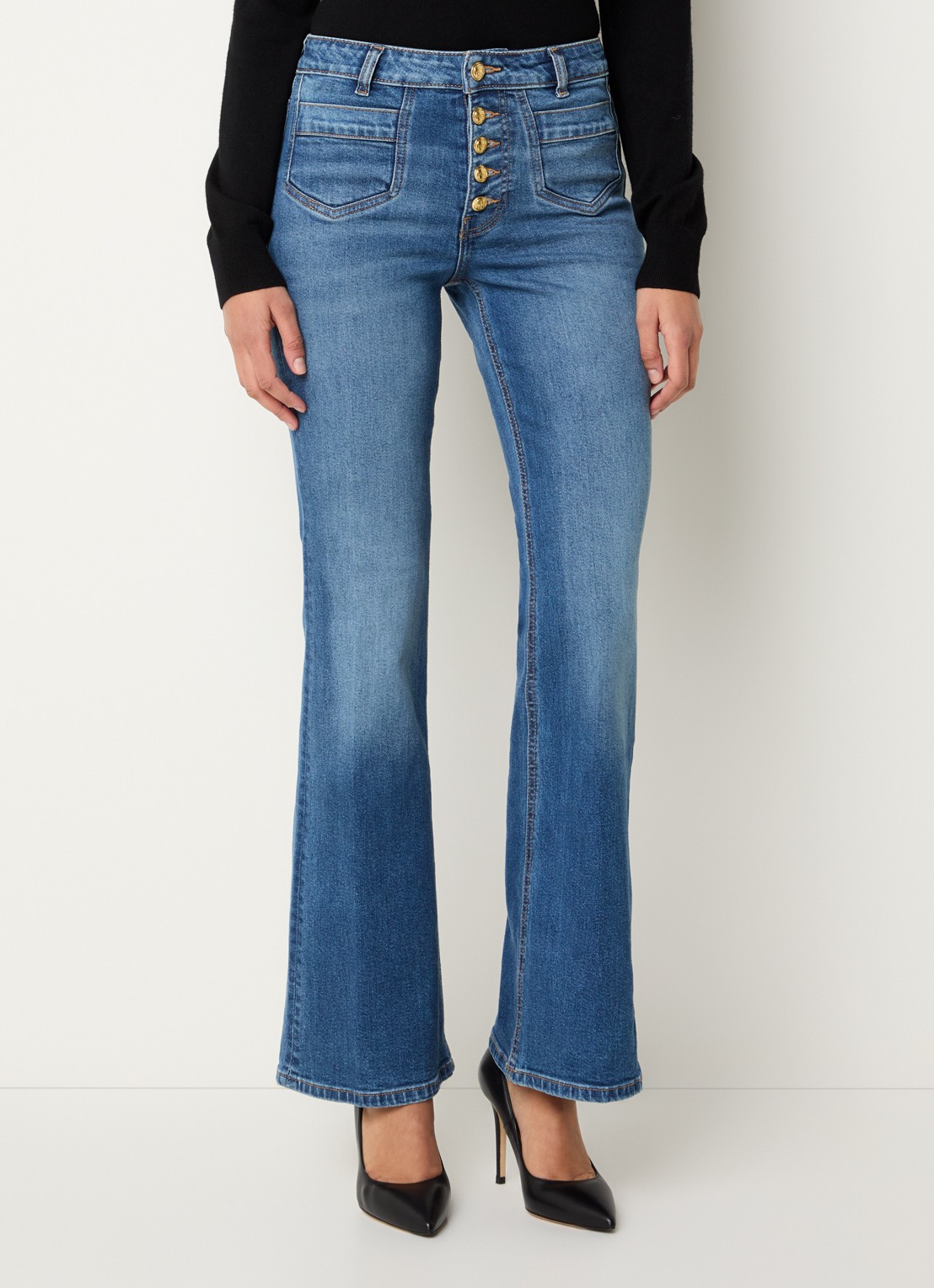 Fifth House Lexy high waist flared fit jeans met medium wassing - detail indigo
