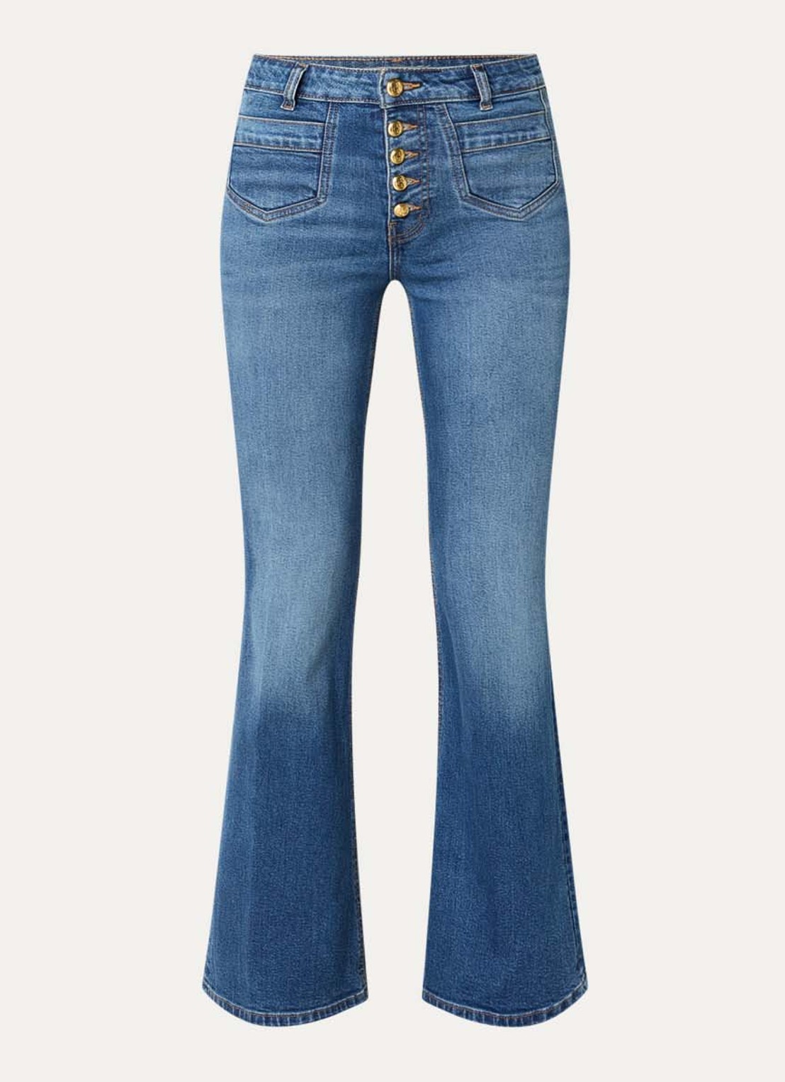 Fifth House Lexy high waist flared fit jeans met medium wassing - voorkant 3 indigo