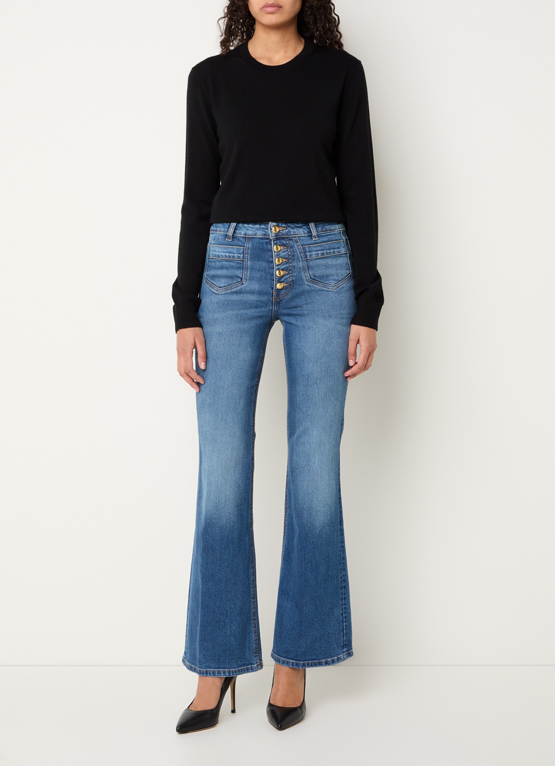 Fifth House Lexy high waist flared fit jeans met medium wassing - voorkant 4 indigo