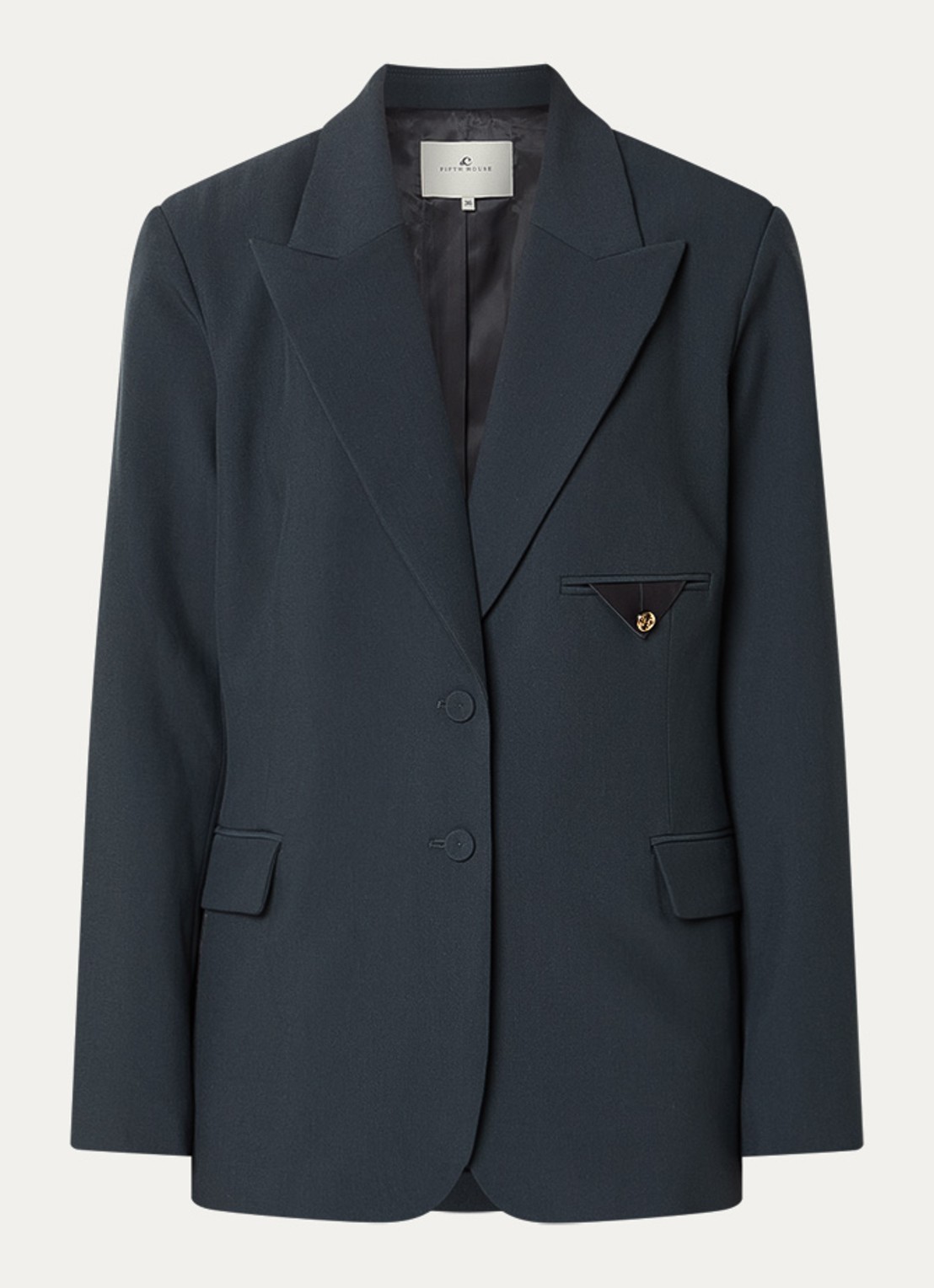 Fifth House Lizzy blazer met details van satijn en klepzakken - voorkant petrol