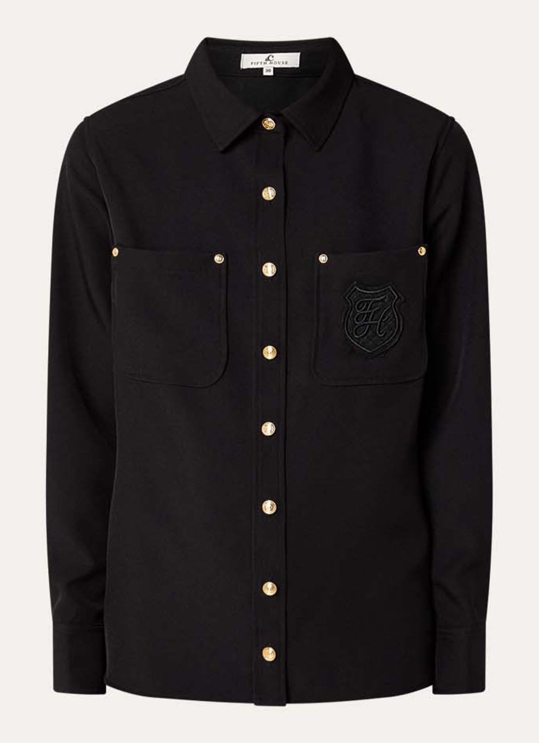 Fifth House Lonni blouse met borstzakken en logoborduring - voorkant 3 zwart
