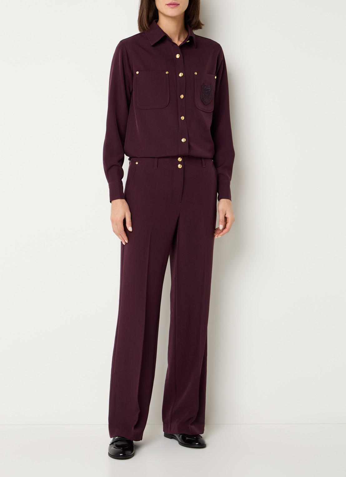 Fifth House Lonni high waist tapered fit pantalon met steekzakken - voorkant 2 aubergine