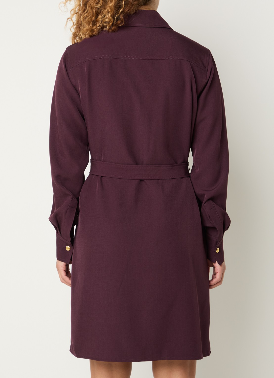 Fifth House Lonni mini blousejurk met strikceintuur en borstzakken - achterkant 4 aubergine