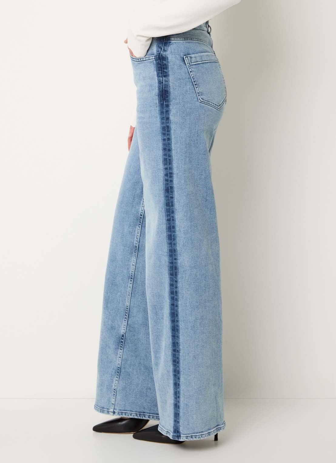 Fifth House Lyana mid waist wide leg jeans met lichte wassing - detail 5 indigo