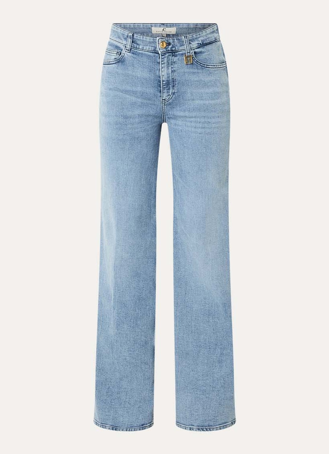 Fifth House Lyana mid waist wide leg jeans met lichte wassing - voorkant indigo