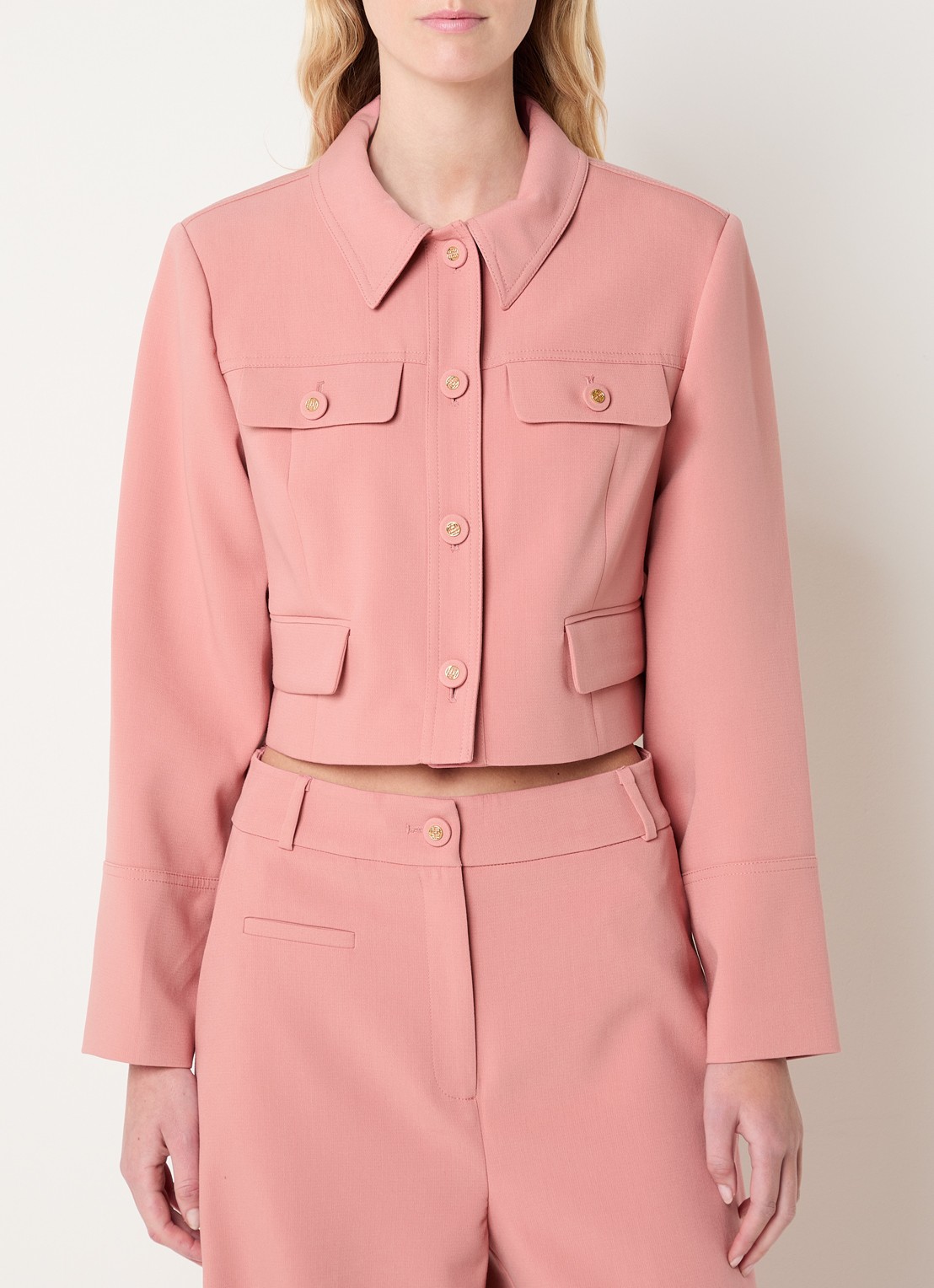 Fifth House Mabelle cropped jack met klepzakken - detail roze