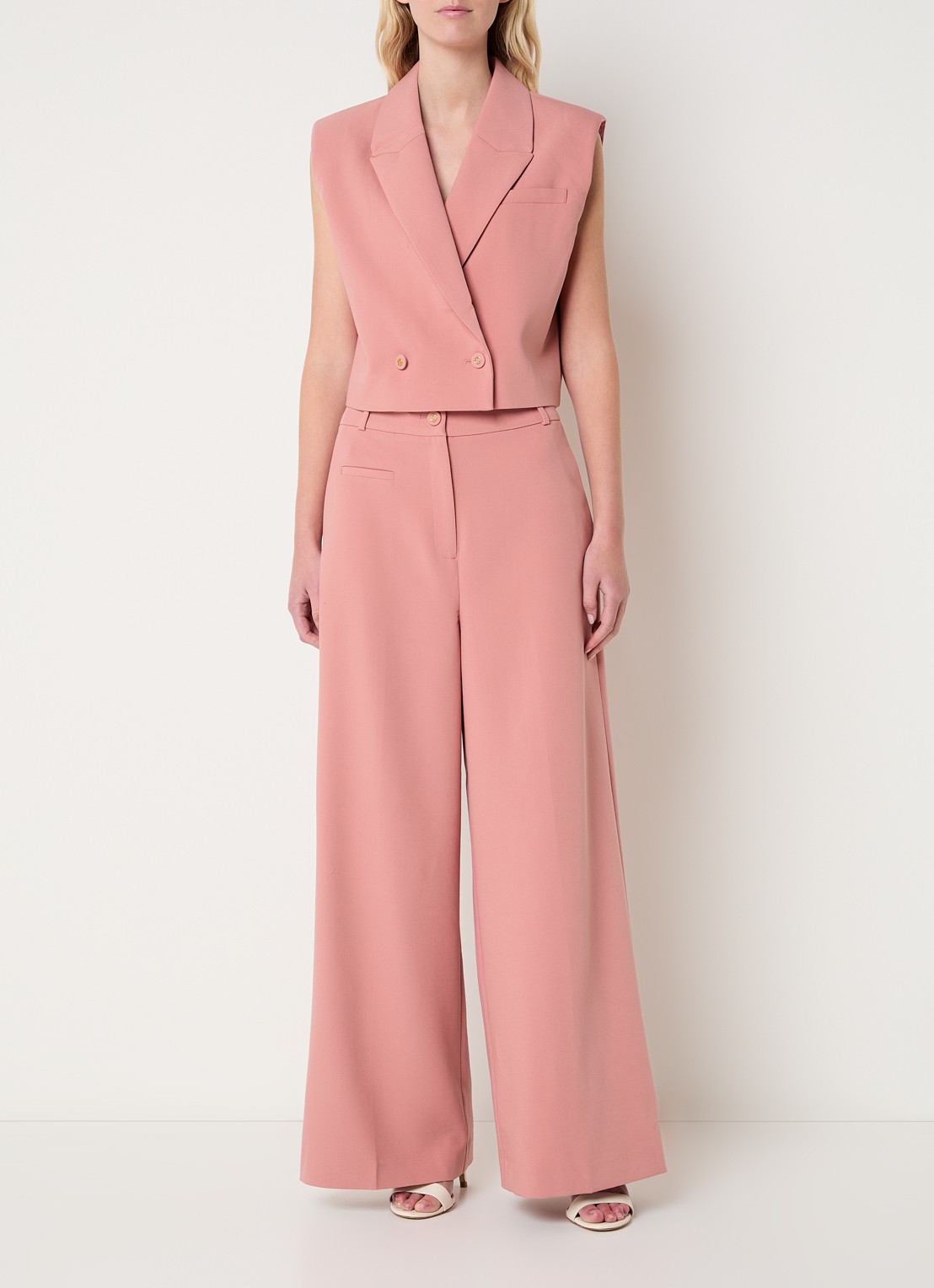 Fifth House Mabelle high waist wide fit pantalon met steekzakken - voorkant 2 roze