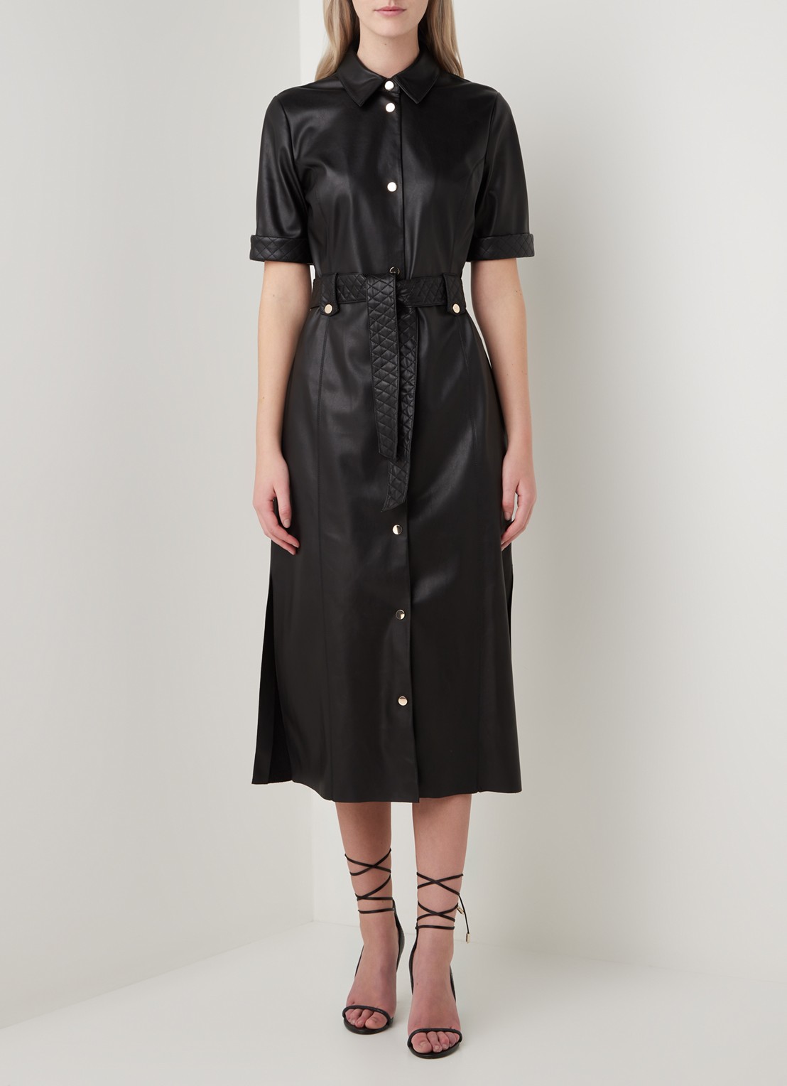 Fifth House Mac midi blousejurk van imitatieleer - detail zwart