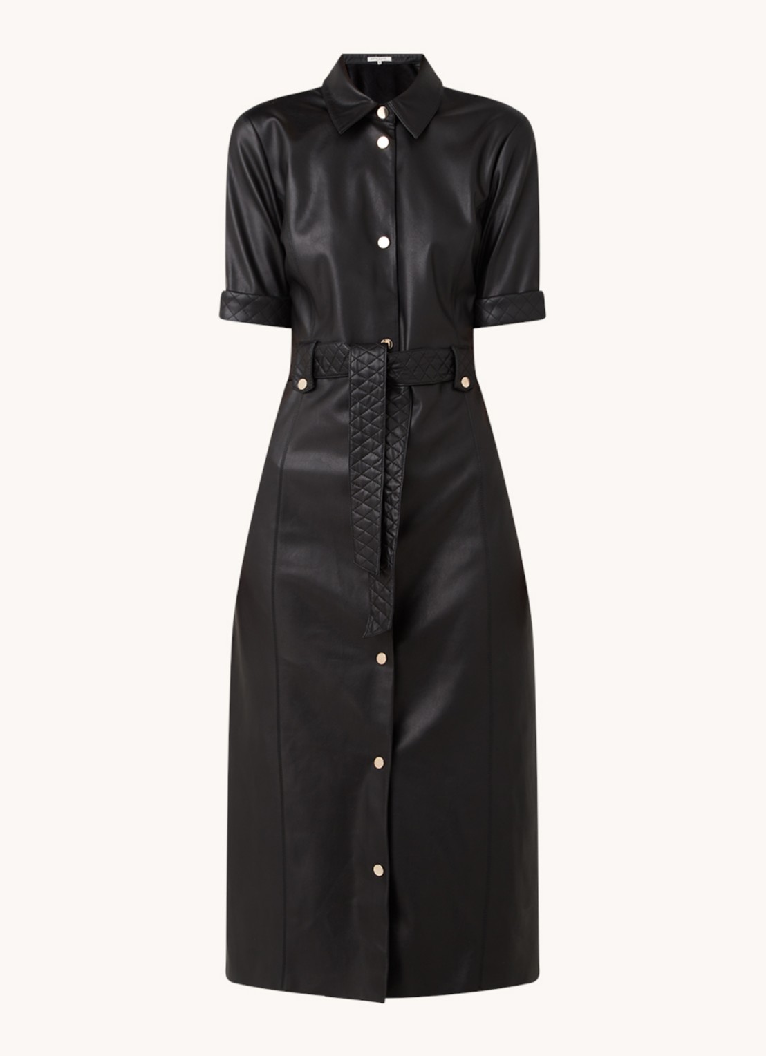 Fifth House Mac midi blousejurk van imitatieleer - voorkant 3 zwart