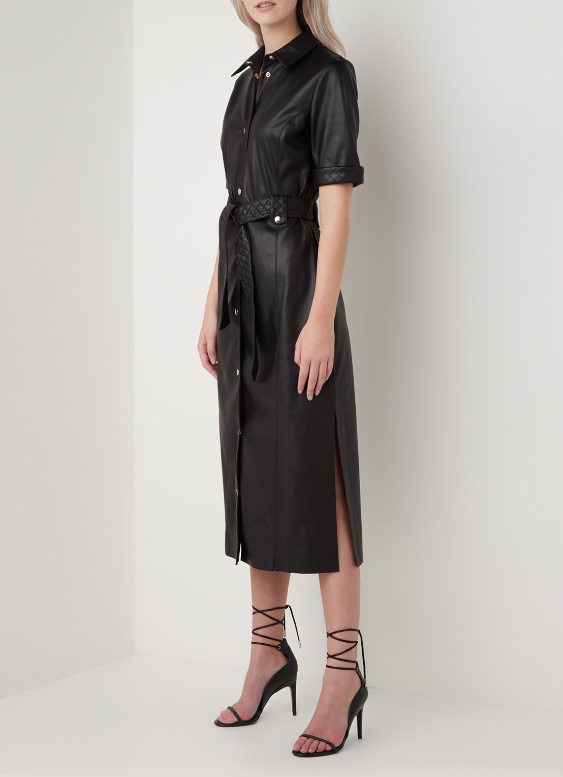 Fifth House Mac midi blousejurk van imitatieleer - voorkant 4 zwart