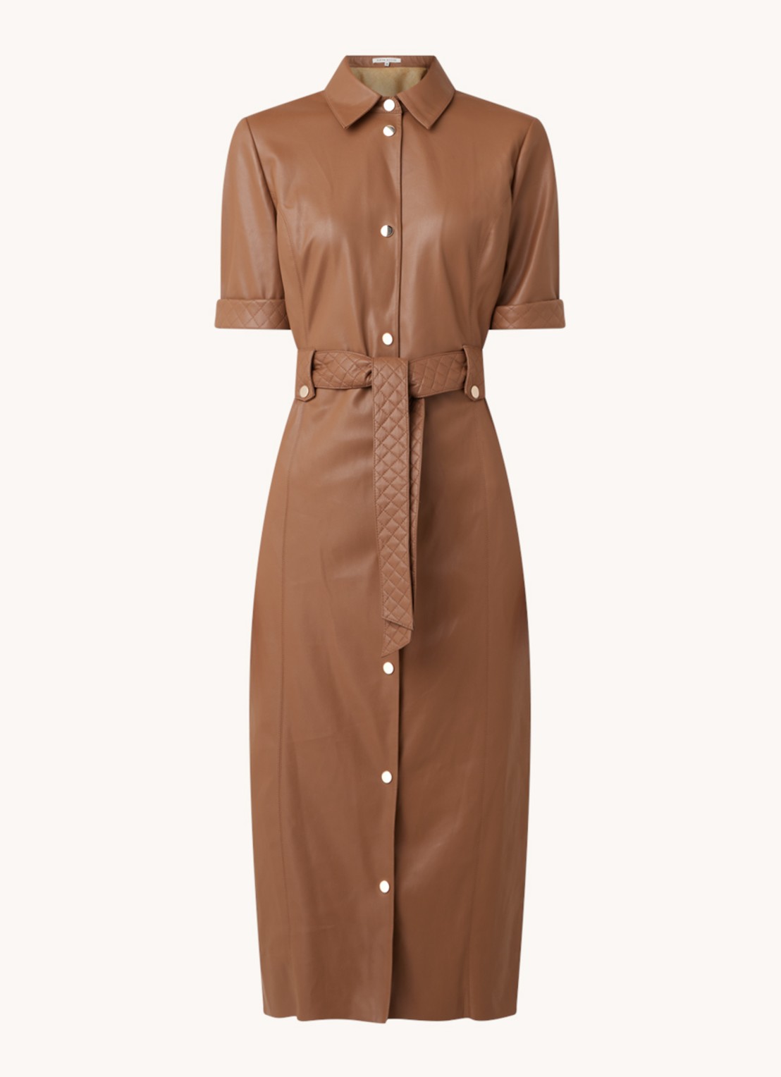 Fifth House Mac midi blousejurk van imitatieleer - voorkant 2 bruin