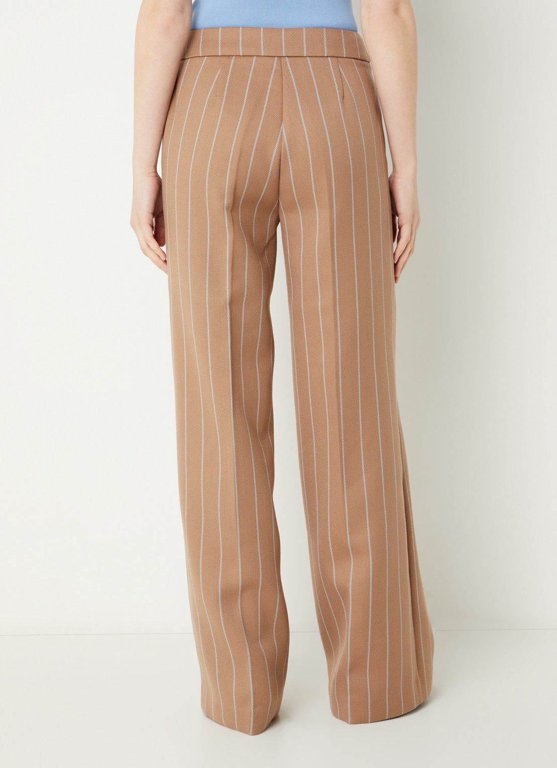 Fifth House Maeve mid waist wide fit pantalon in wolblend met krijtstreep - achterkant 3 bruin