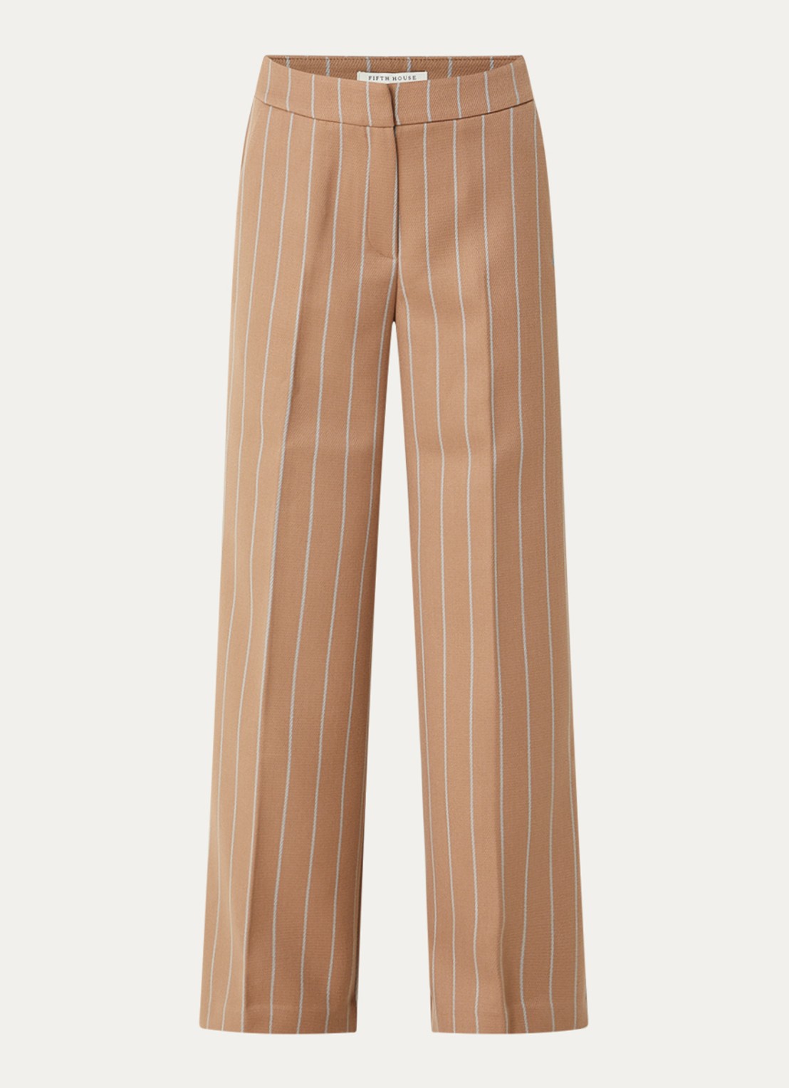Fifth House Maeve mid waist wide fit pantalon in wolblend met krijtstreep - voorkant bruin