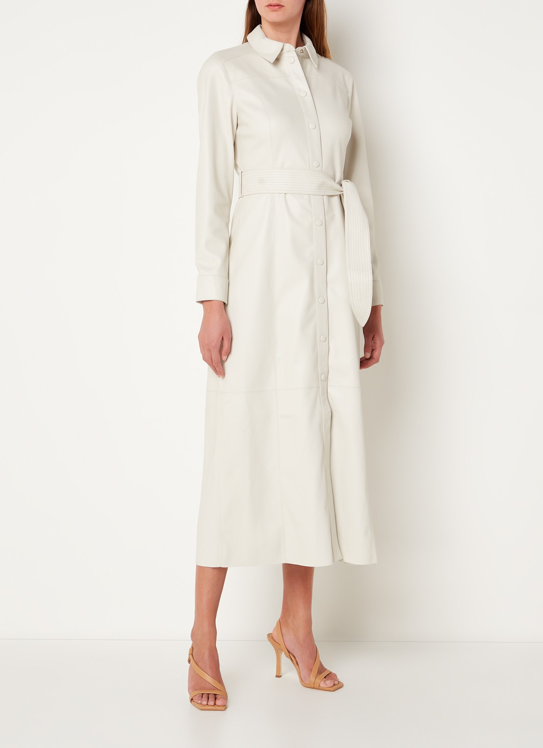 Fifth House Mallory maxi blousejurk van imitatieleer - voorkant 2 creme