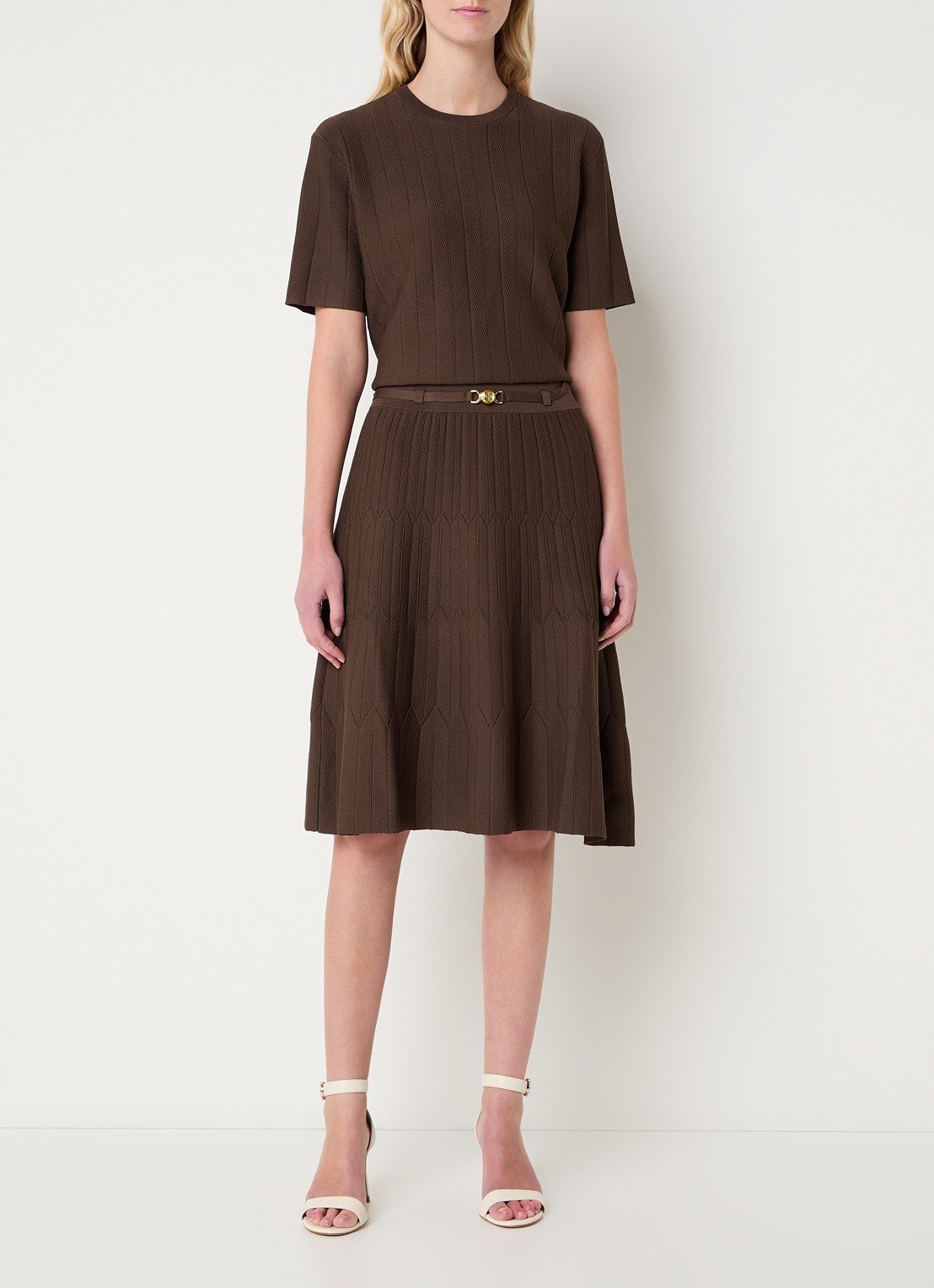 Fifth House Malya midi rok met structuur - voorkant 3 bruin