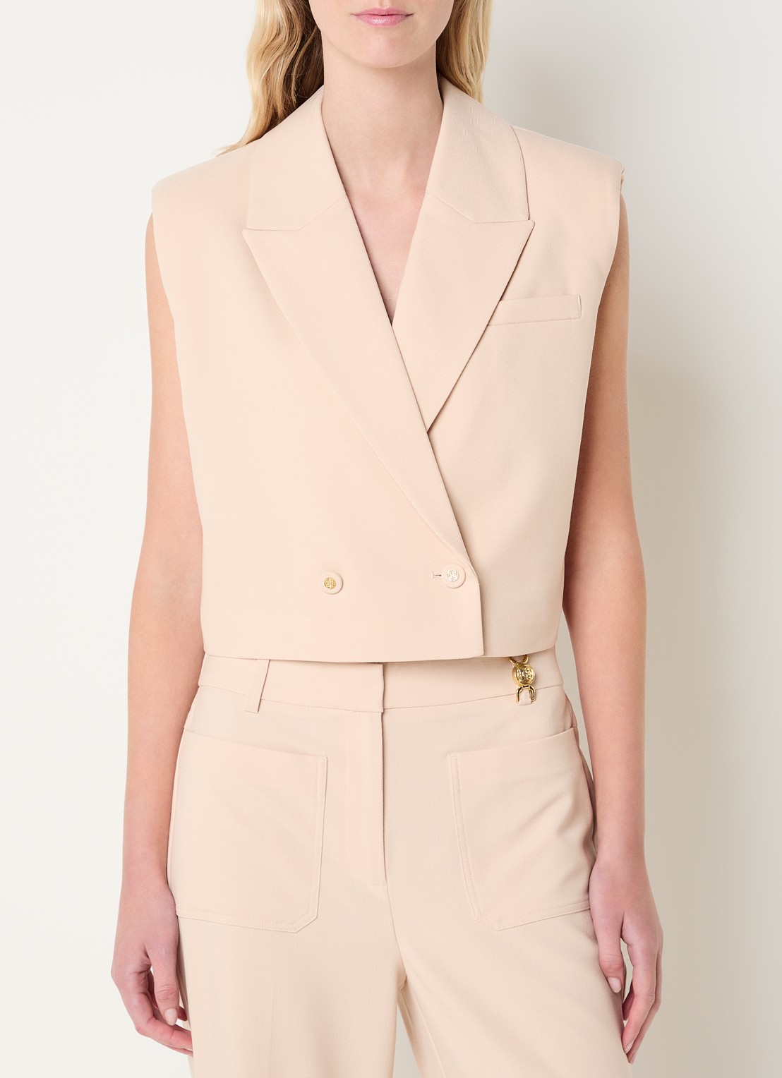 Fifth House Manon gilet met schoudervulling - detail 4 beige
