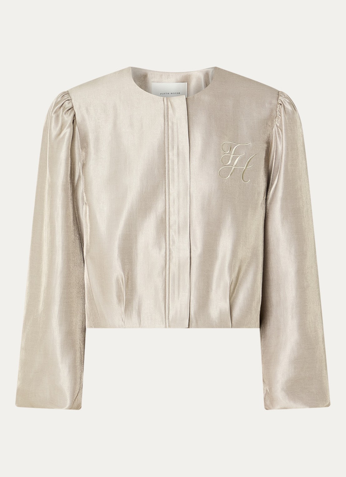 Fifth House Manouk cropped jack met glanzende finish en logoborduring - voorkant 2 beige