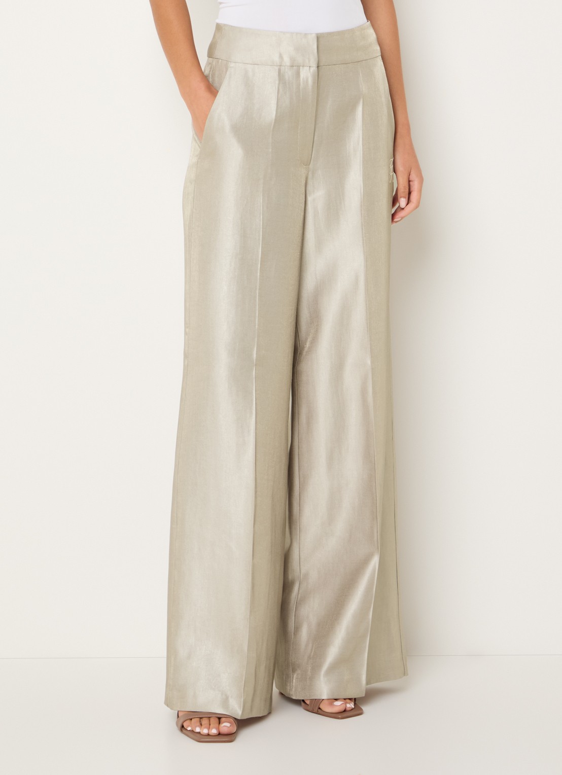 Fifth House Manouk mid waist loose fit pantalon met glazende finish  - detail 2 beige
