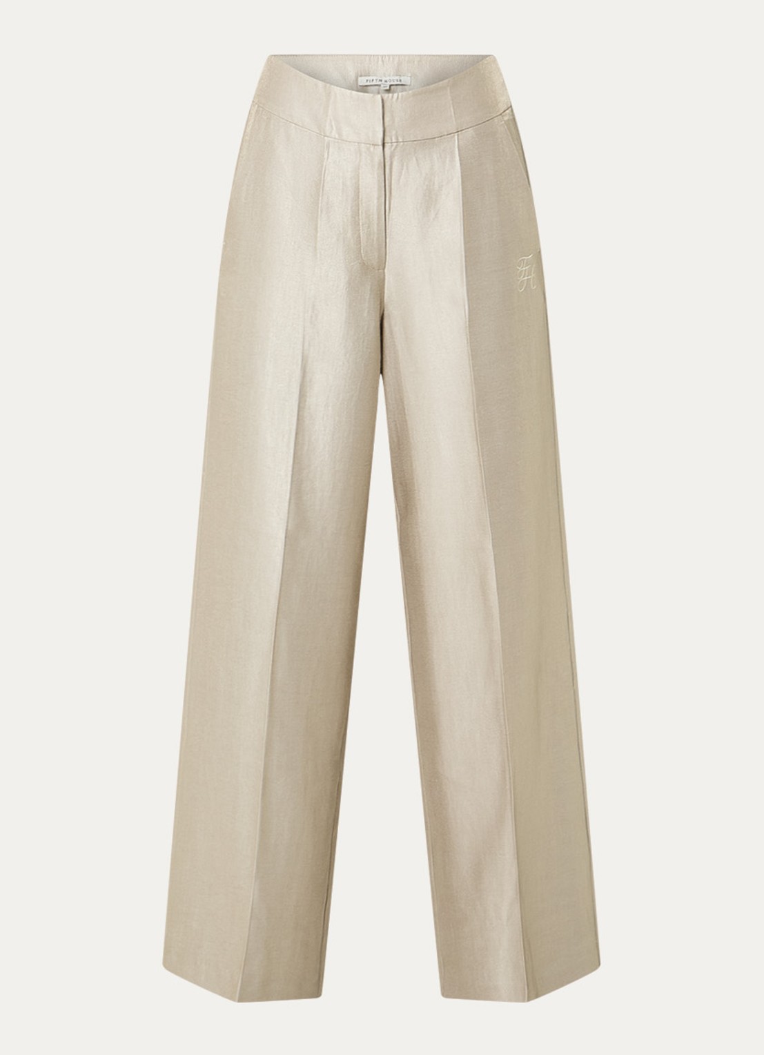 Fifth House Manouk mid waist loose fit pantalon met glazende finish  - voorkant 3 beige
