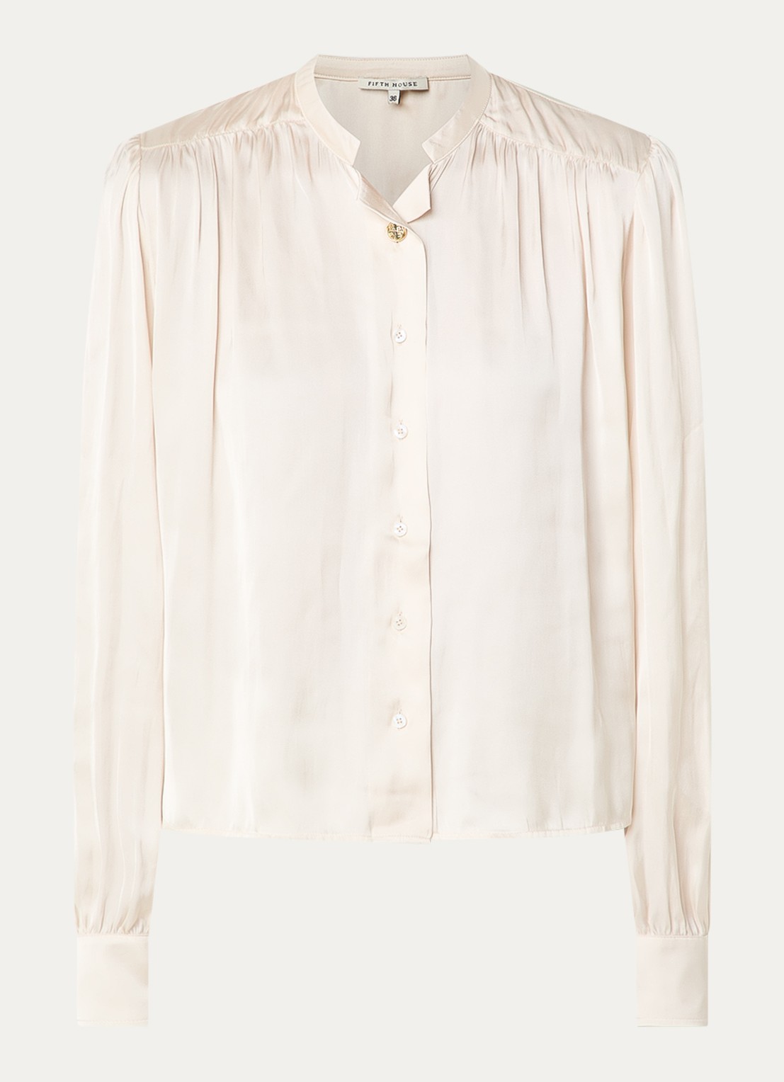Fifth House Marion blouse van satijn met ballonmouw - voorkant 2 beige