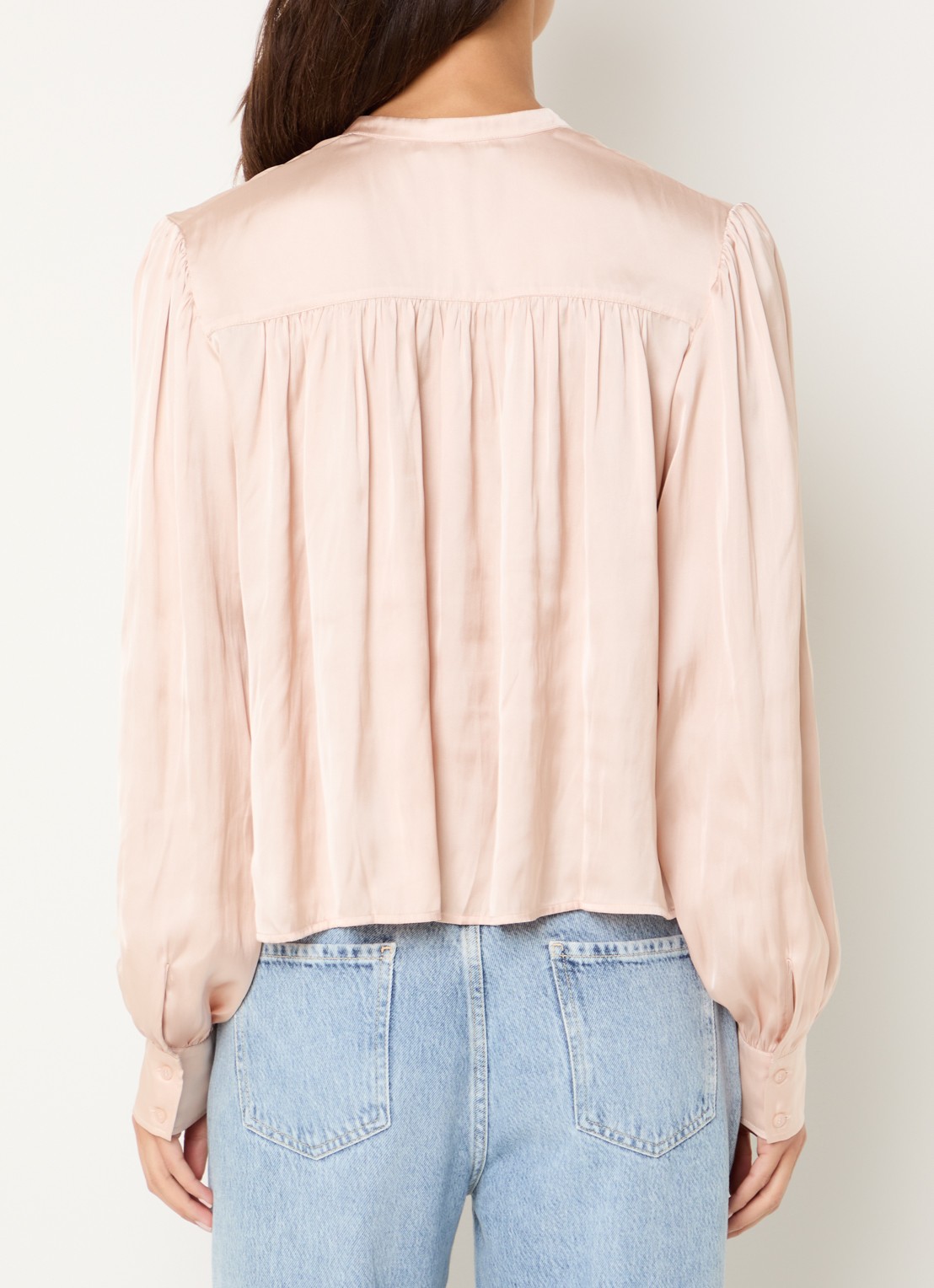 Fifth House Marion blouse van satijn met ballonmouw - achterkant 4 roze