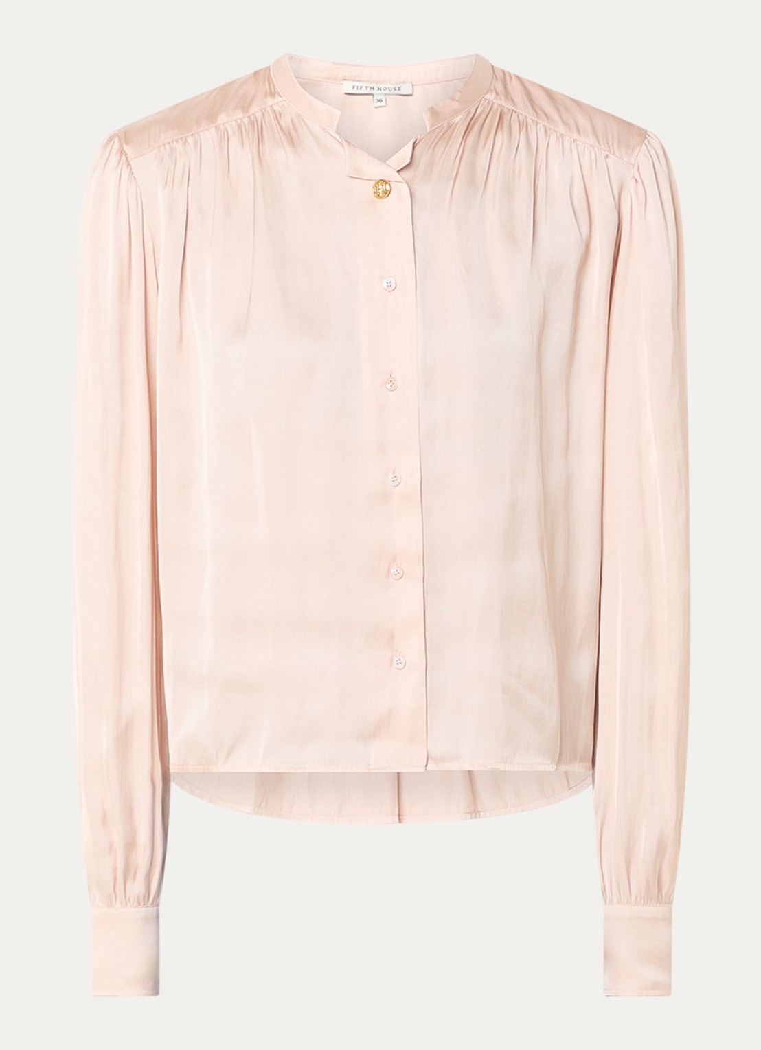 Fifth House Marion blouse van satijn met ballonmouw - voorkant roze