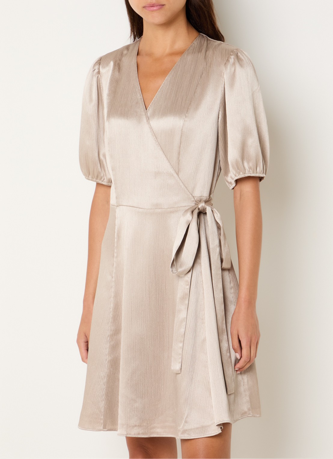 Fifth House Marli mini jurk met overslag met pofmouw - detail 4 beige