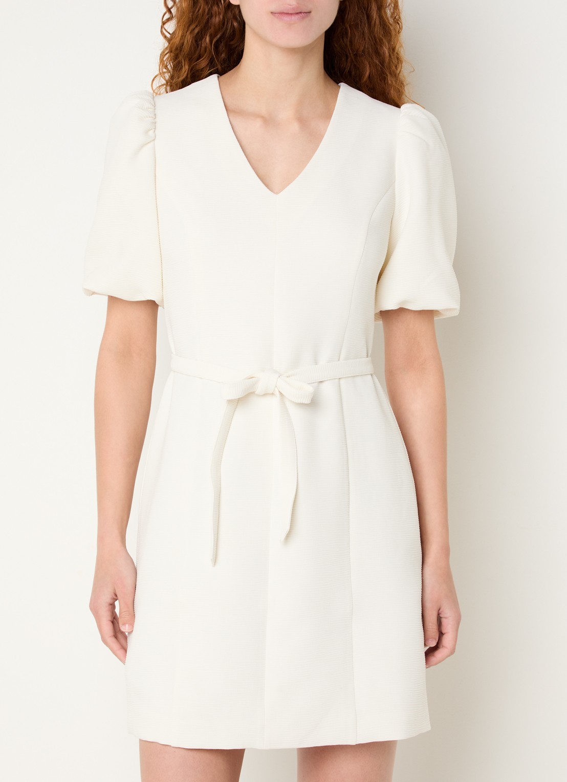 Fifth House Marloes mini jurk met pofmouw - detail wit