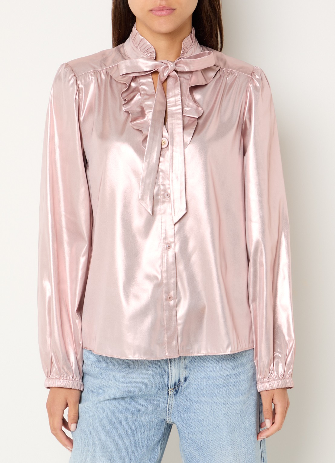 Fifth House Marlon blouse met glanzende finish - detail 4 roze