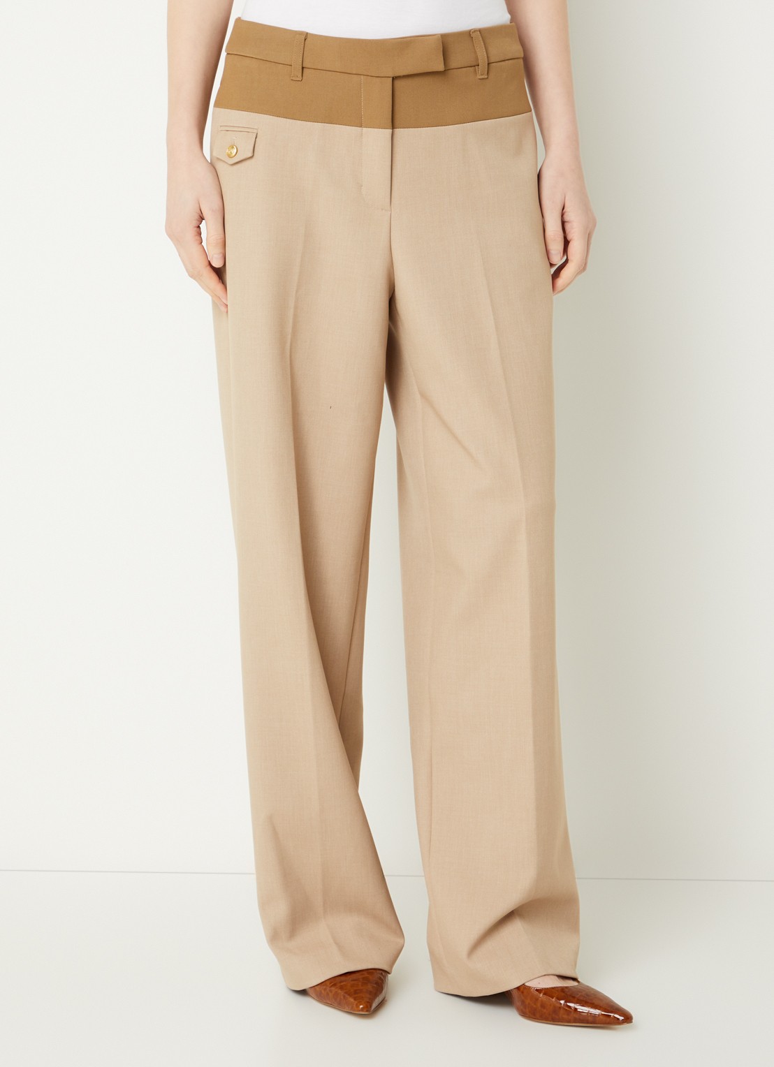 Fifth House Matascha mid waist wide fit pantalon met steekzakken - detail 4 beige