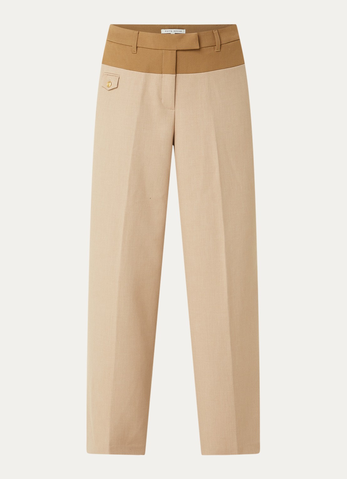 Fifth House Matascha mid waist wide fit pantalon met steekzakken - voorkant beige