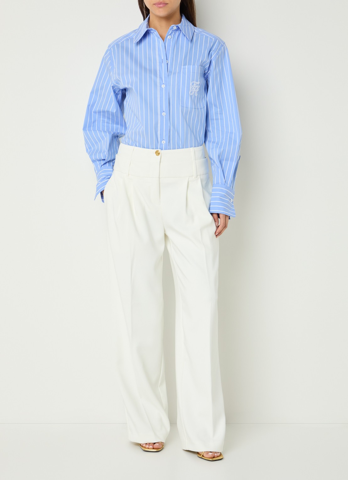 Fifth House Melodi high waist straight fit pantalon met steekzakken - voorkant 4 gebroken wit