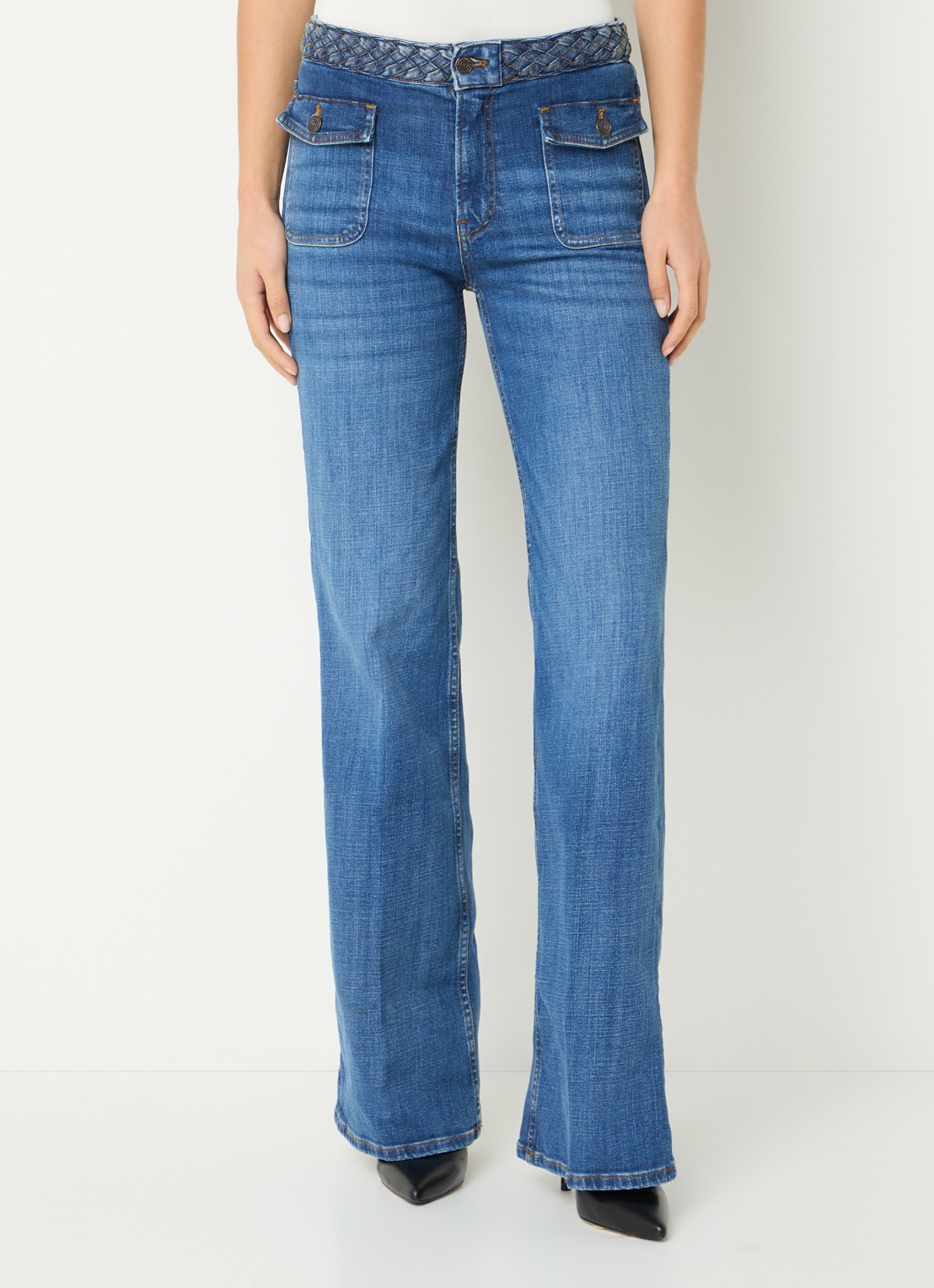 Fifth House Merlin high waist flared jeans met medium wassing - detail 4 indigo