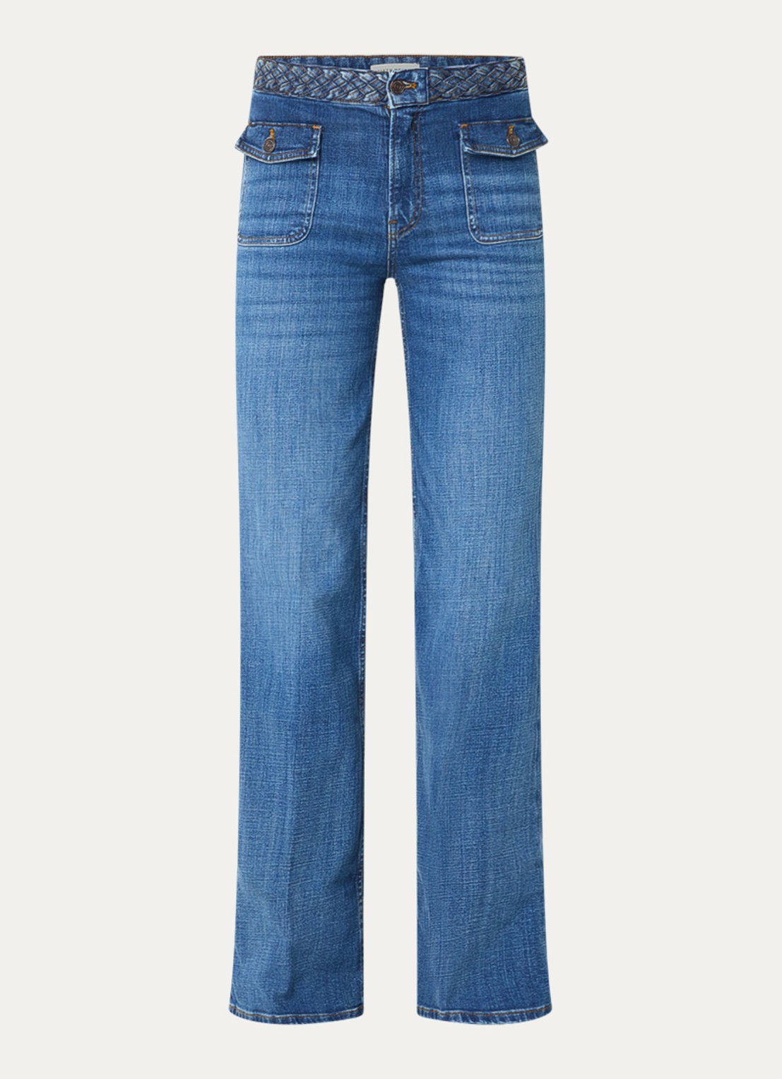 Fifth House Merlin high waist flared jeans met medium wassing - voorkant indigo
