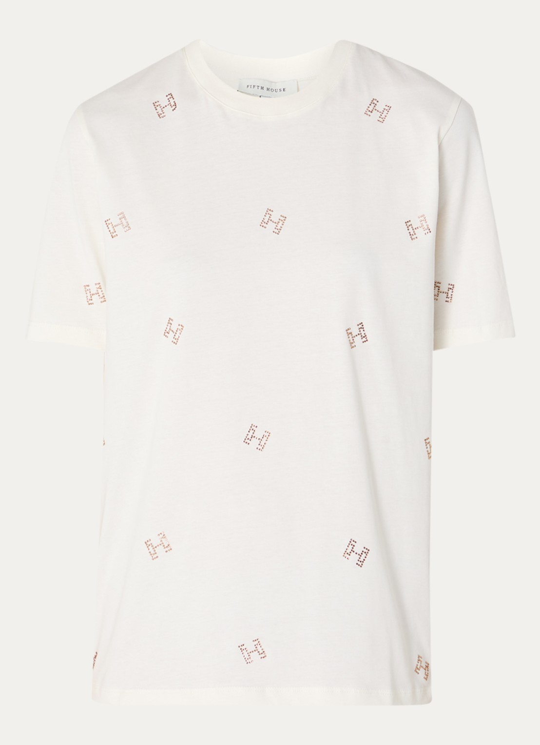 Fifth House Merve T-shirt met strass - voorkant gebroken wit