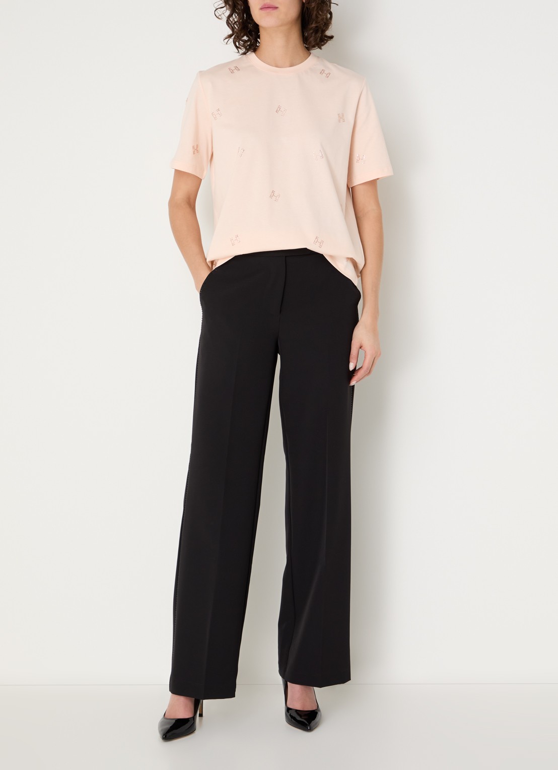 Fifth House Merve T-shirt met strass - voorkant 2 zalmroze