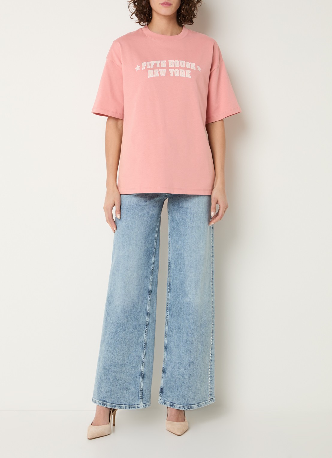 Fifth House Milena T-shirt met print - voorkant 2 lichtroze