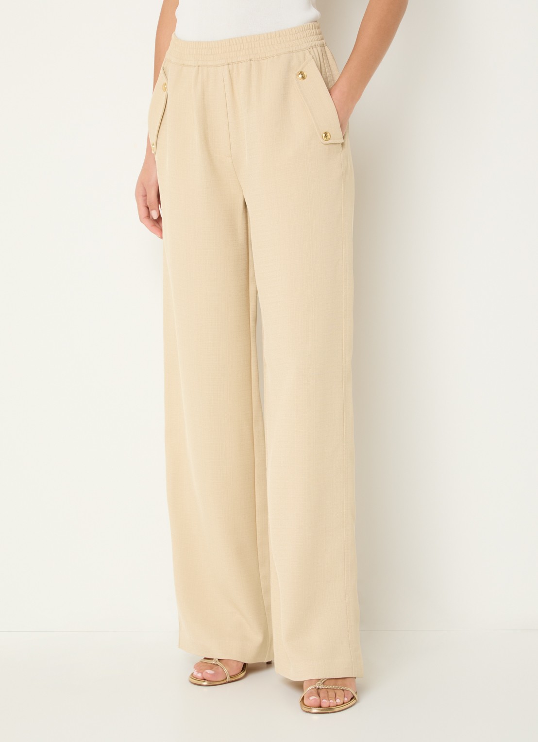 Fifth House Mina high waist loose fit pantalon met steekzakken - detail 4 beige