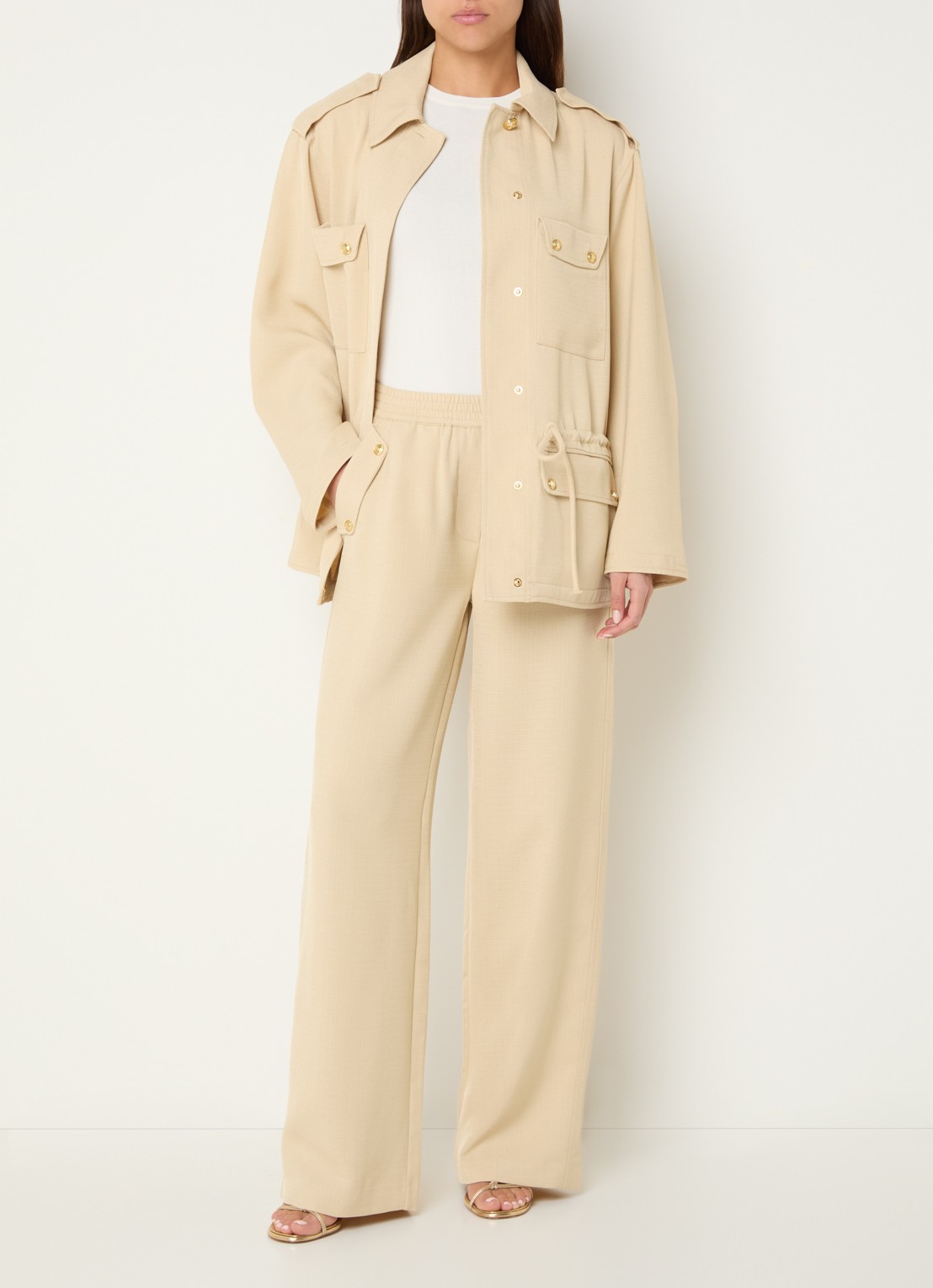 Fifth House Mina high waist loose fit pantalon met steekzakken - voorkant 2 beige