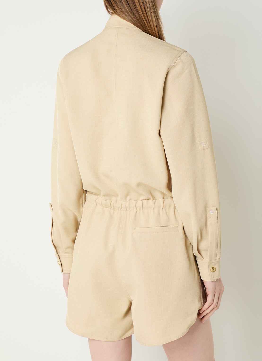 Fifth House Mina straight fit playsuit met trekkoord en steekzakken - achterkant 4 beige