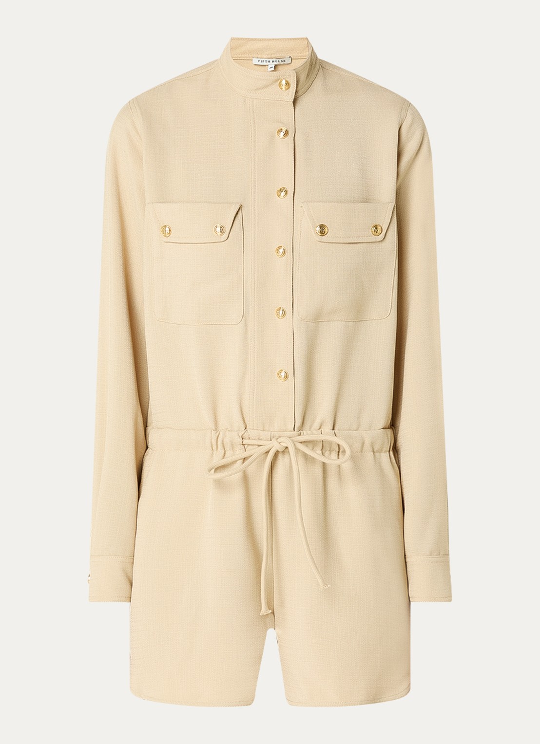 Fifth House Mina straight fit playsuit met trekkoord en steekzakken - voorkant beige