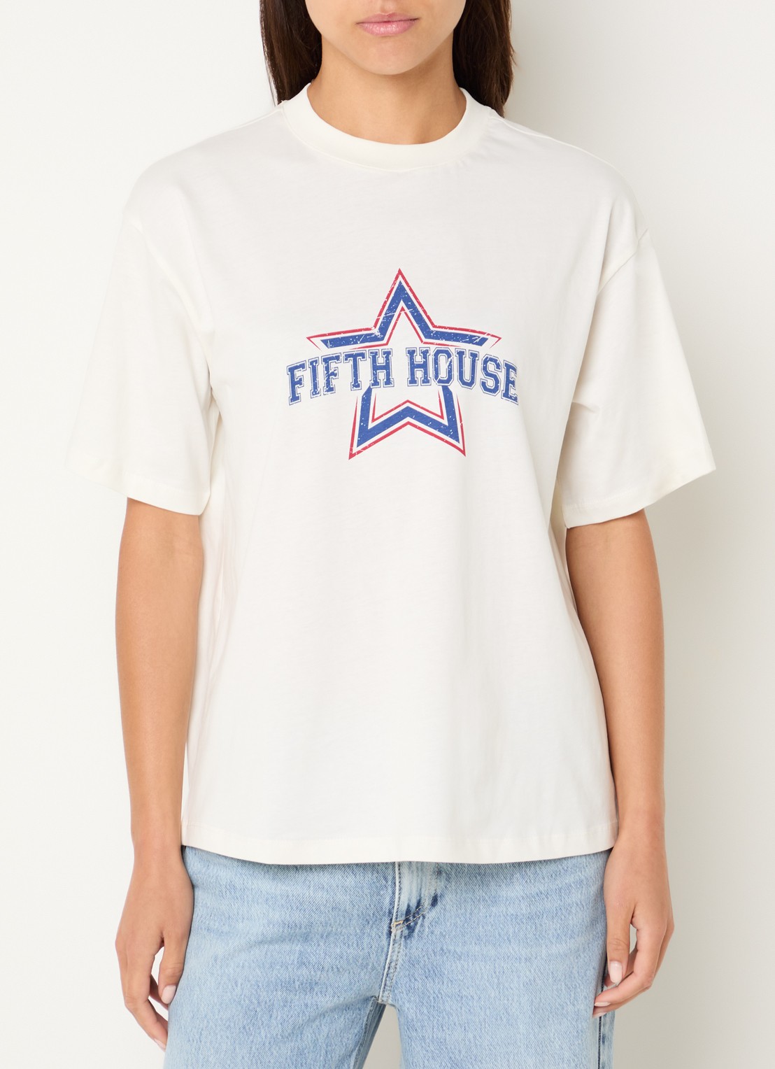Fifth House Mindy T-shirt met logoprint - detail 4 gebroken wit