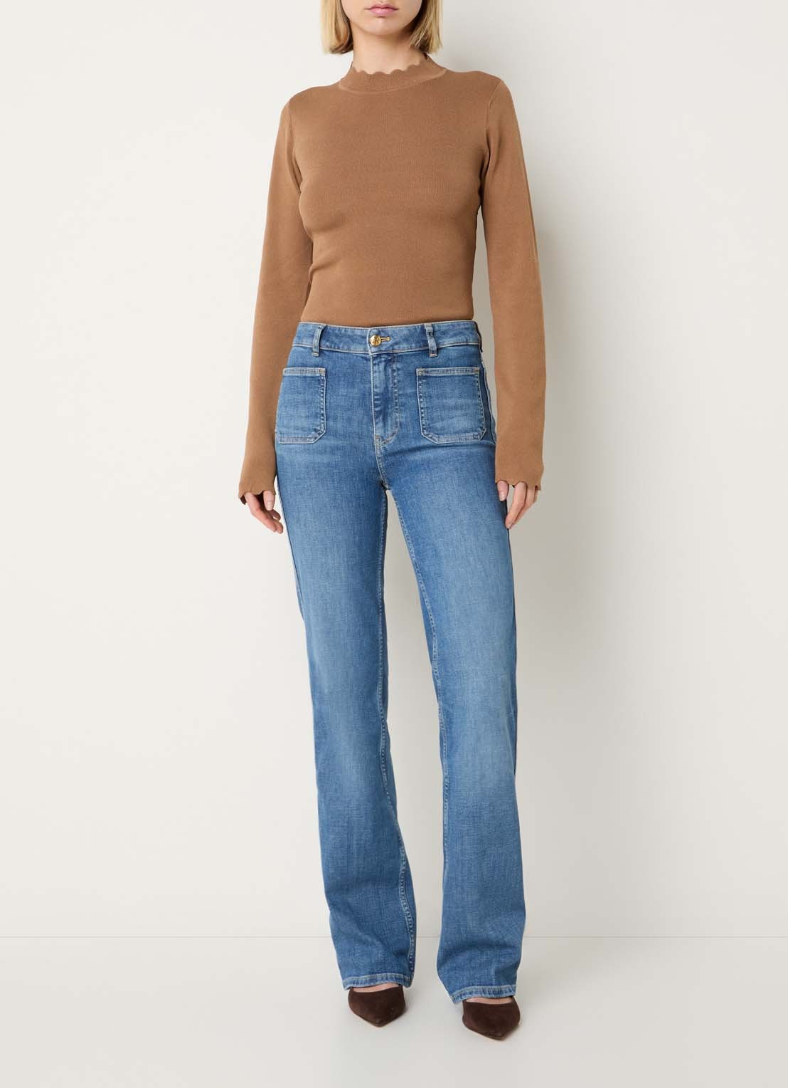 Fifth House Mollie high waist flared jeans met medium wassing - voorkant 4 indigo