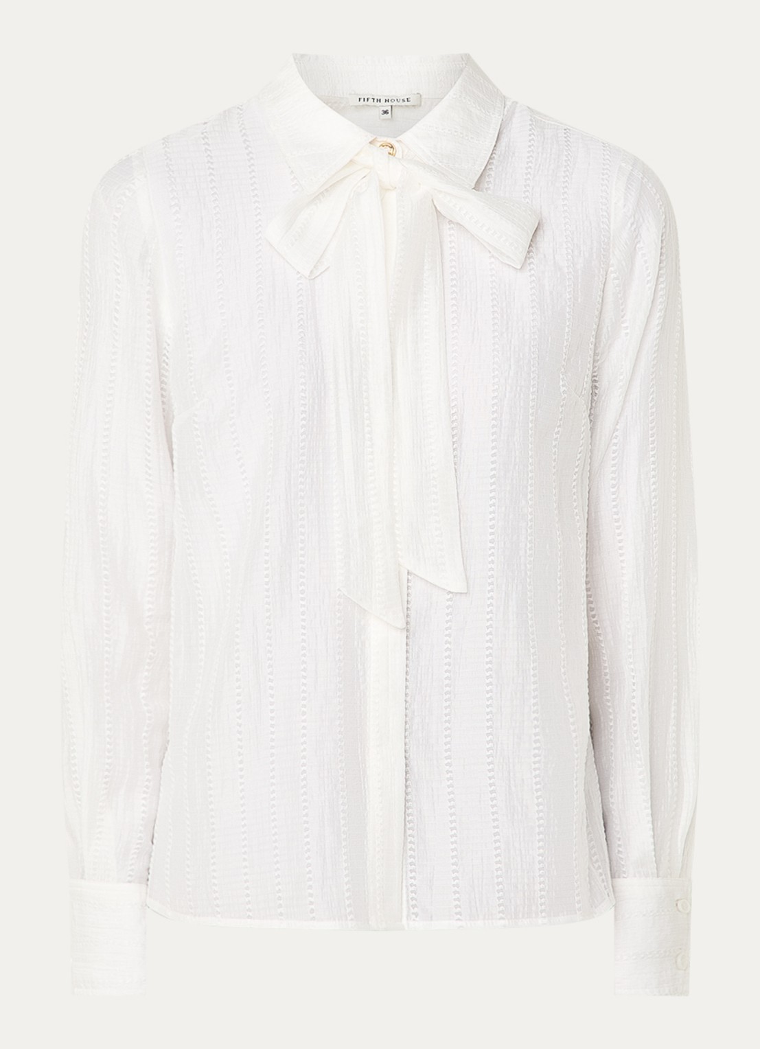 Fifth House Myra blouse met opengewerkt dessin en sjaalkraag - voorkant 2 wit