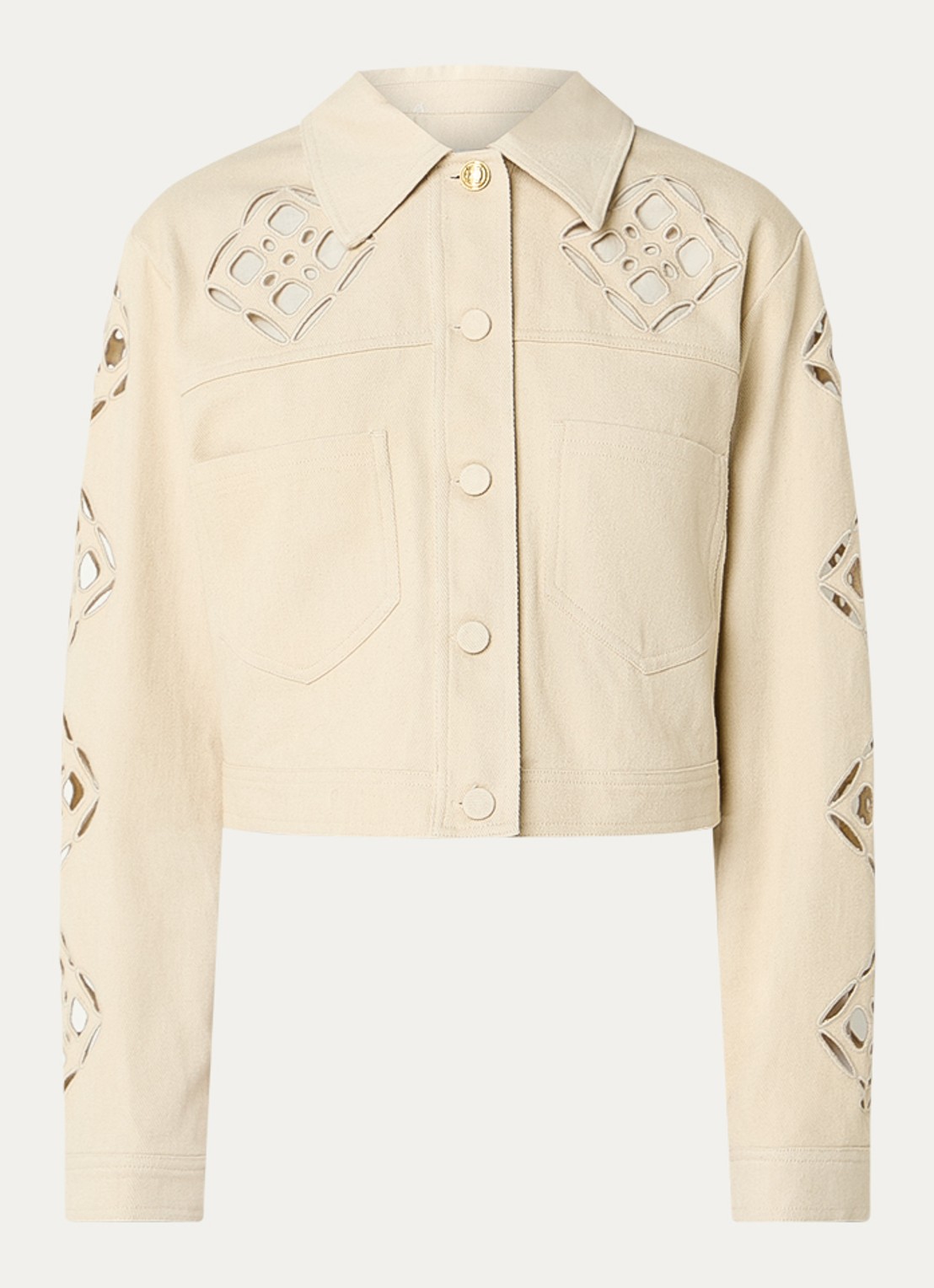 Fifth House Nanouk cropped jack met opengewerkt dessin en steekzakken - voorkant beige