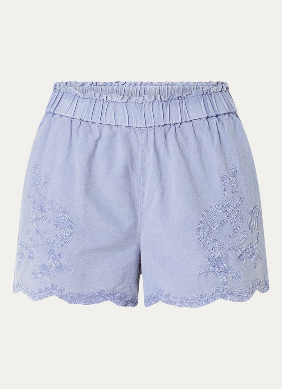 Fifth House Naomi high waist wide fit korte broek in linnenblend met steekzakken - voorkant blauwgrijs