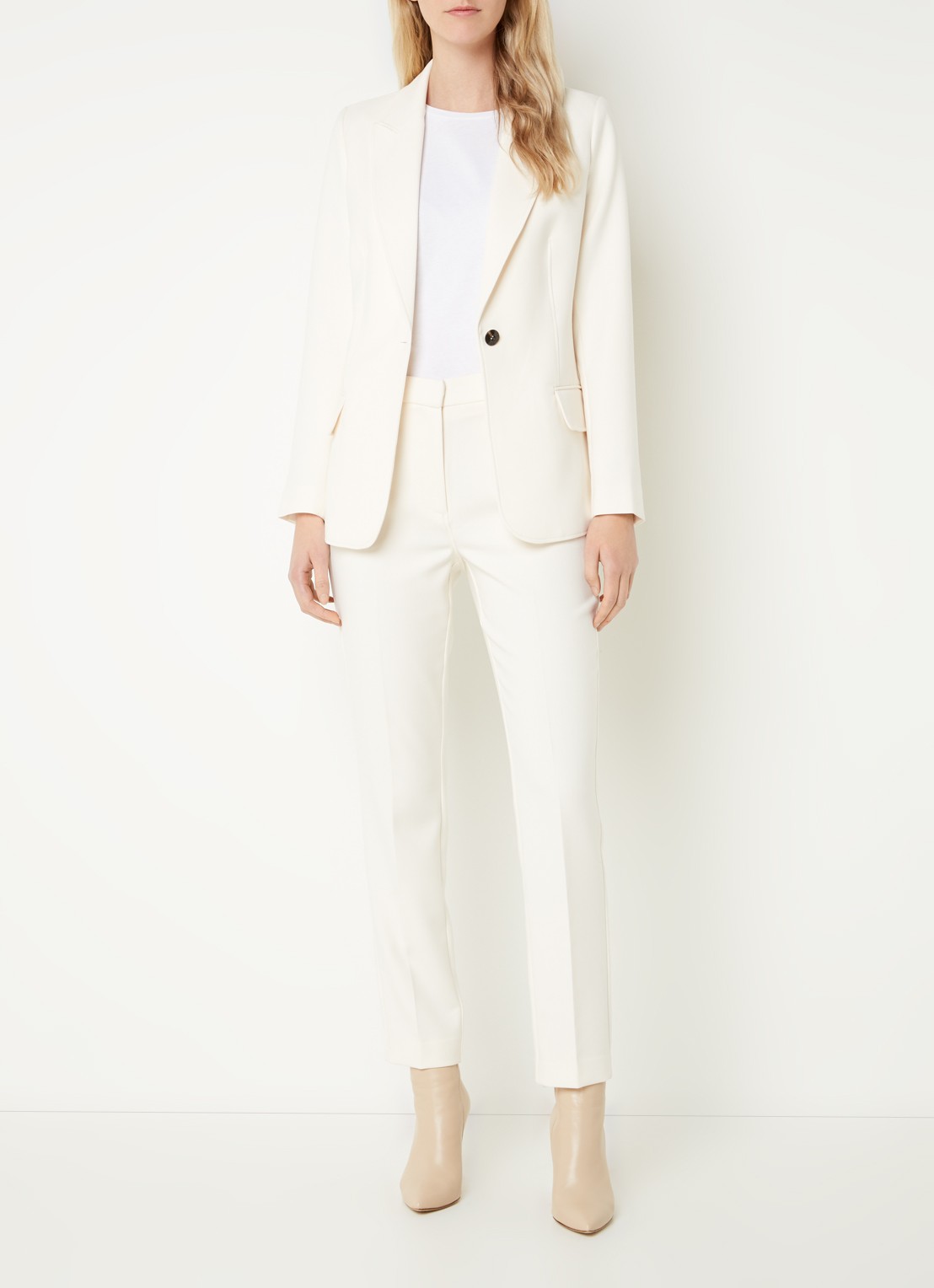 Fifth House Nato high waist slim fit cropped pantalon met steekzakken - voorkant 3 gebroken wit